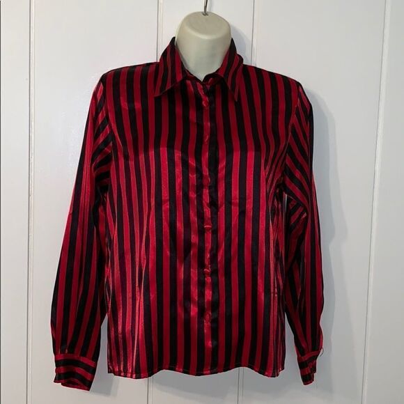 Vtg 80s/90s Yves St Clair red/black striped top - Picture 1 of 7